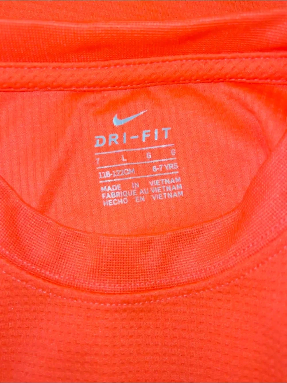 NIKE Kids Long Sleeve Performance Top Bright Coral Orange Waffle Textured Active